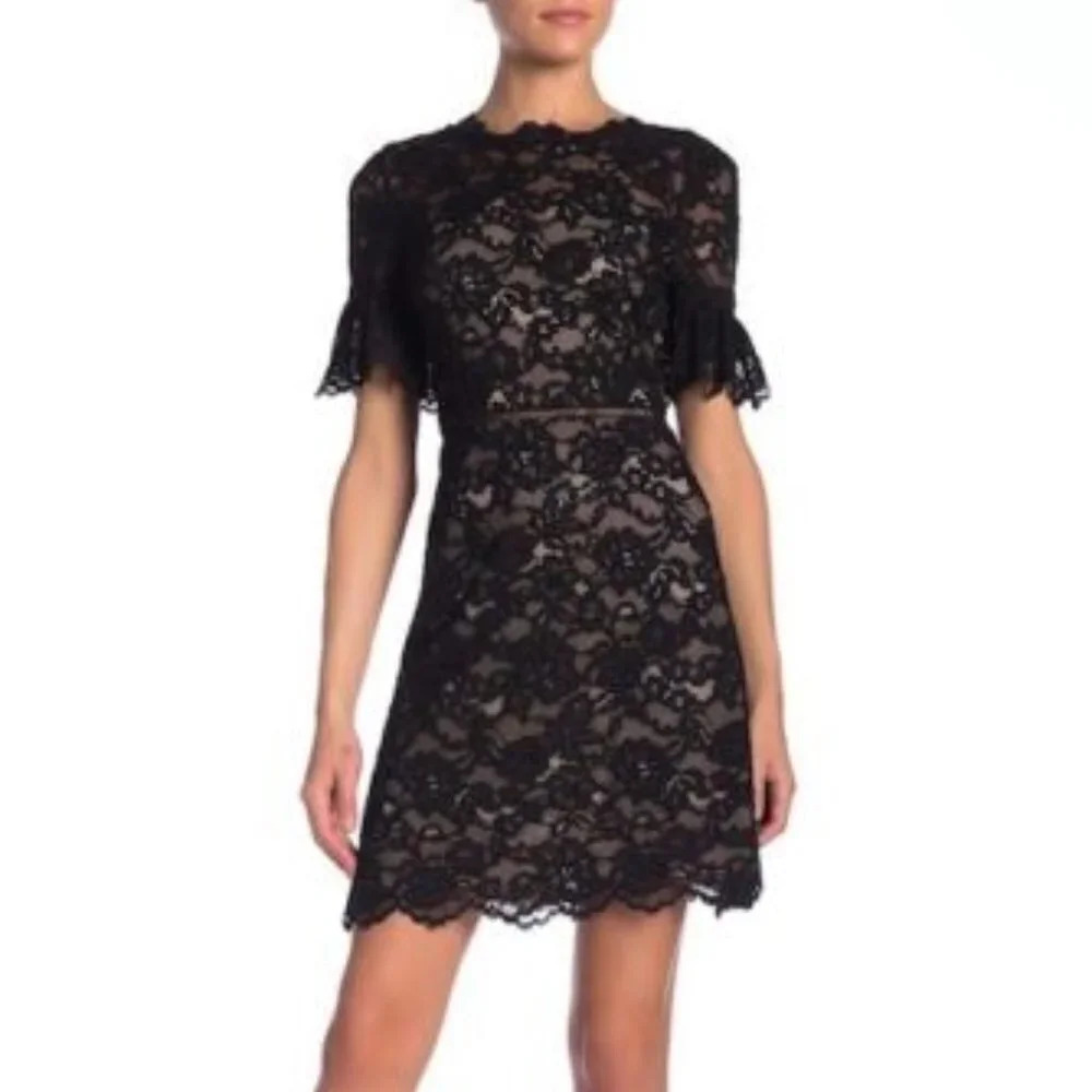 NWT REBECCA TAYLOR open back short sleeve black lace dress Size 4